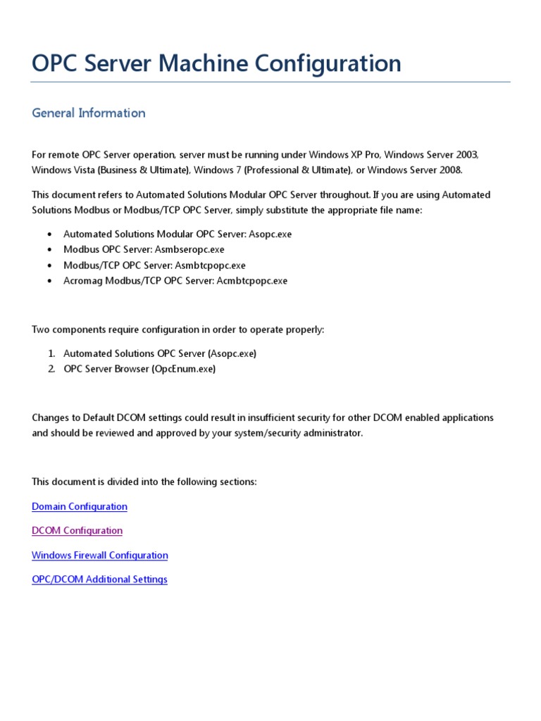 OPC Server DCOM Configuration Guide | PDF | Microsoft Windows | Windows Xp