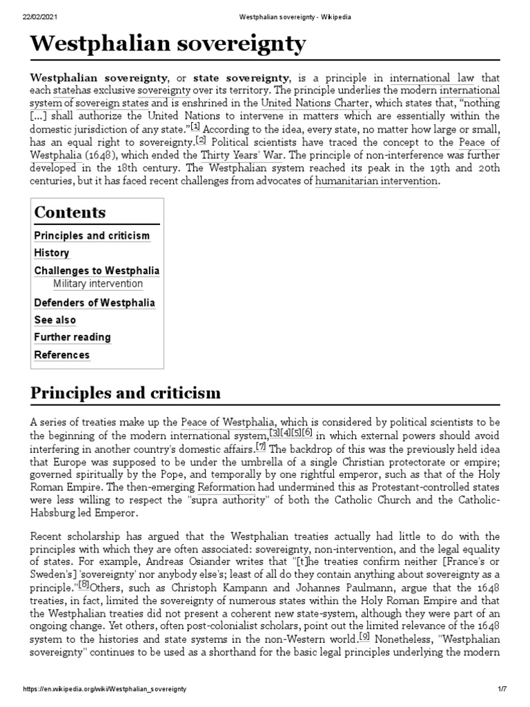 Westphalian Sovereignty PDF International Relations Global Politics