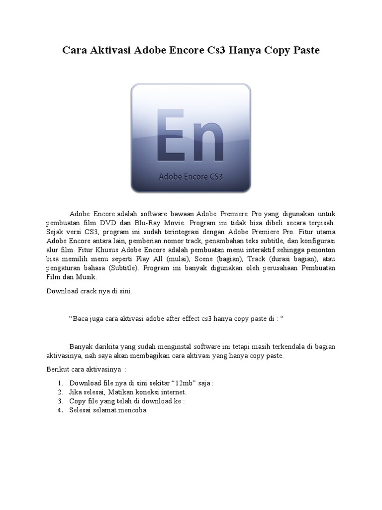 Cara Aktivasi Adobe Encore cs3 Hanya Copy Paste | PDF | Komputer