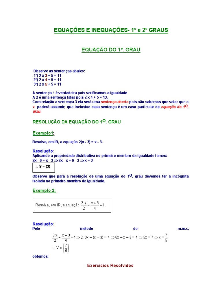 TESTE SEU CONHECIMENTO SOBRE EQUAÇÃO De 1° E 2° GRAU