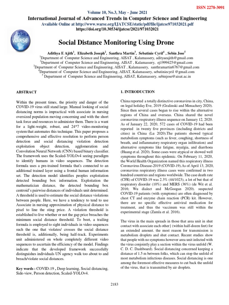Social Distance Monitoring Using Drone | PDF | Artificial Neural ...
