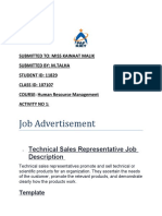 Job Advertisement: Technical Sales Representative Job Description