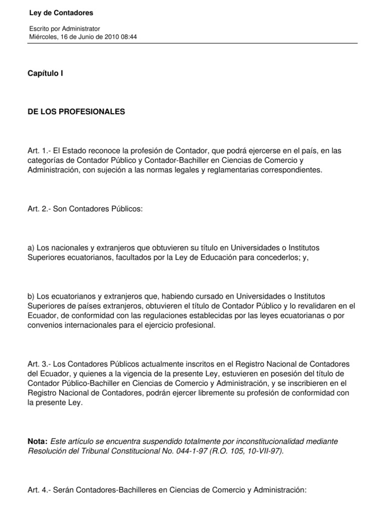 Ley De Contadores Del Ecuador Contador Contabilidad