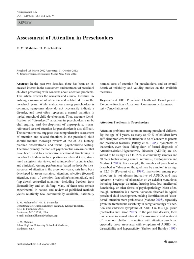 Assessing Attention in Preschoolers | PDF | Attention Deficit ...