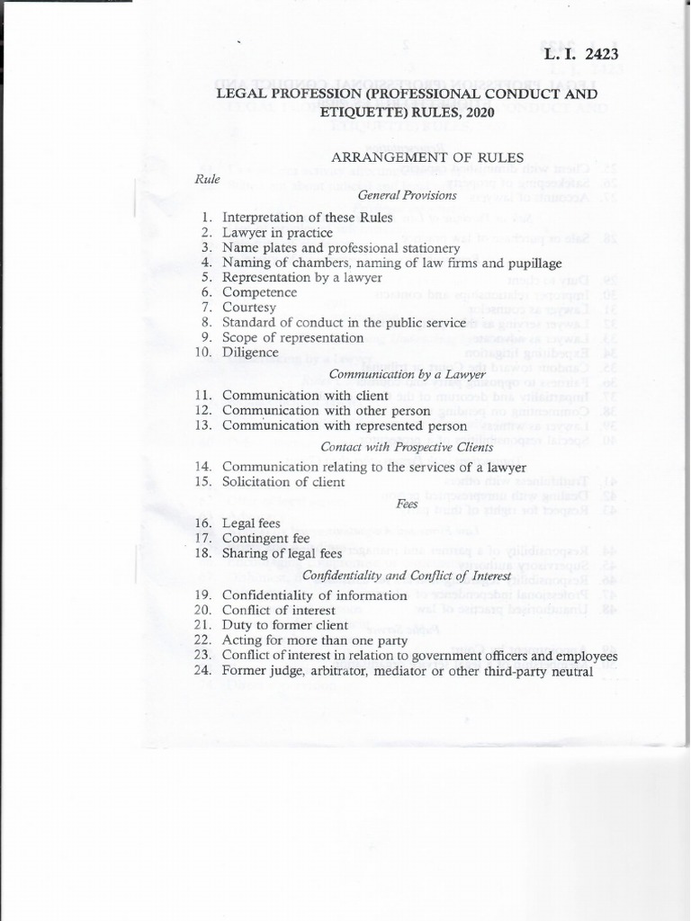 Legal Profession Professional Conduct and Etiquette Rules, 2020 PDF