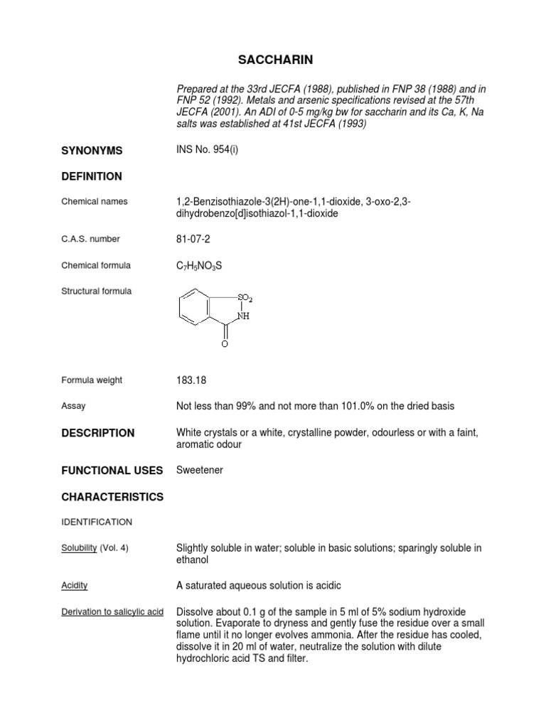Saccharin PDF Solubility Sodium
