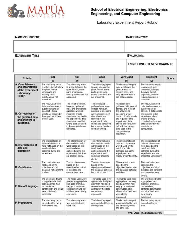 Laboratory Experiment Report Rubric - 01 | PDF | Data | Rubric (Academic)
