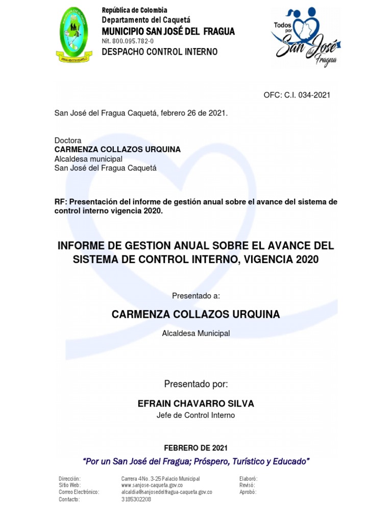 Informe de Gestion Anual Sobre El Avance Del Sistema de Control Interno ...
