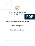Entrance Assessment 2018: Year 8 English