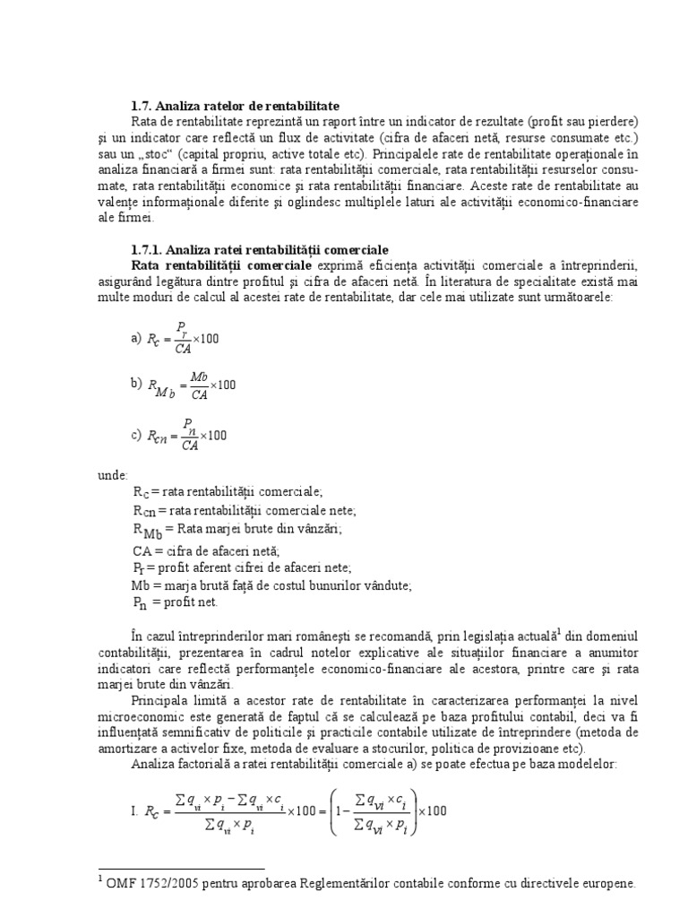 Analiza Ratelor De Rentabilitate