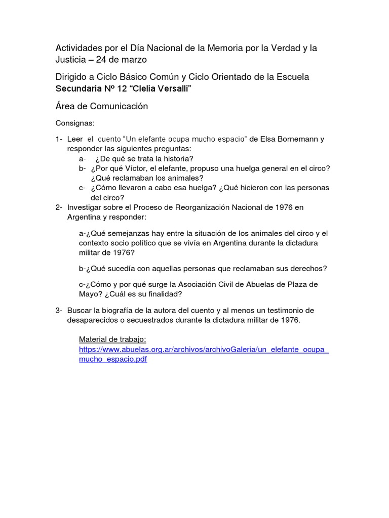 Actividades para el Día de la Memoria | PDF