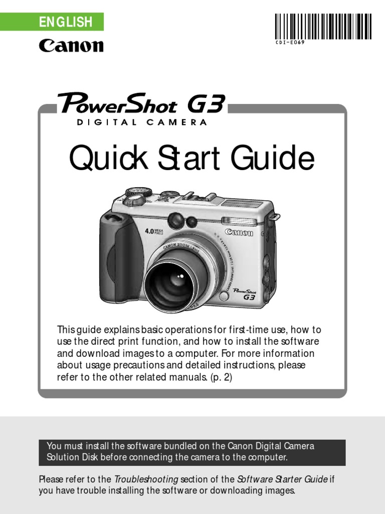 Canon PowerShot G3 Quick Start Guide | Microsoft Windows | Installation  (Computer Programs)