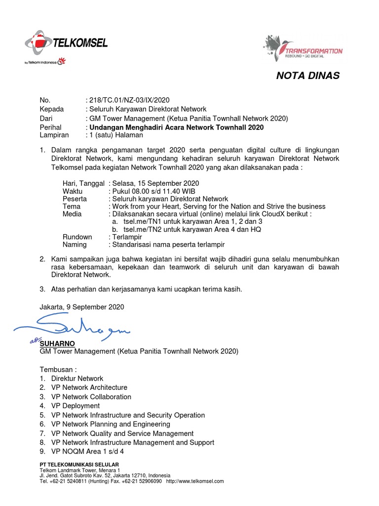 218 Undangan Menghadiri Acara Network Townhall 2020 | PDF