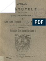 Apelul si statutele asociatiei Fratia Moldovei Unite si Memoriu iesenilor prezentat Regelui Ferdinand I (1919)