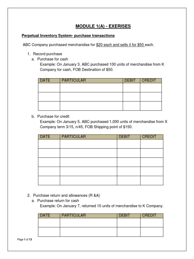 Accounting for Inventory Transactions Journal Entries for Purchases