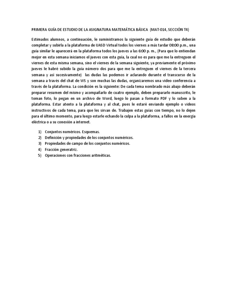Guía de Estudio Matemática Básica MAT-014 | PDF | Informática