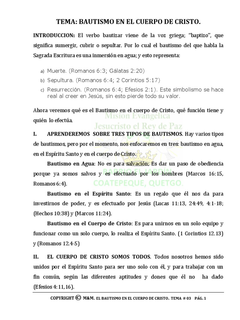 Tema # 03. Bautismo en El Cuerpo de Cristo | PDF | Cuerpo de Cristo ...