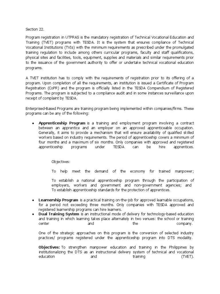 TESDA UTPRAS Program Registration Guide | PDF | Vocational Education ...