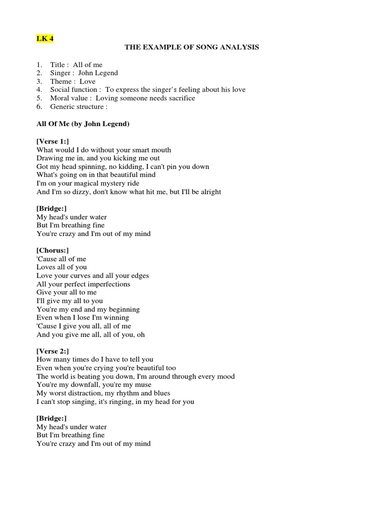 The Example of Song Analysis | PDF | Poetry