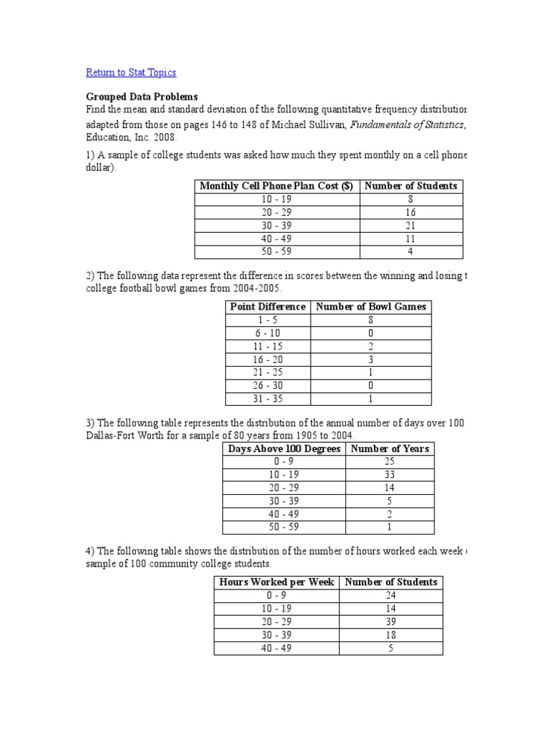 Analysis of Various Quantitative Frequency Distributions: Finding Means ...