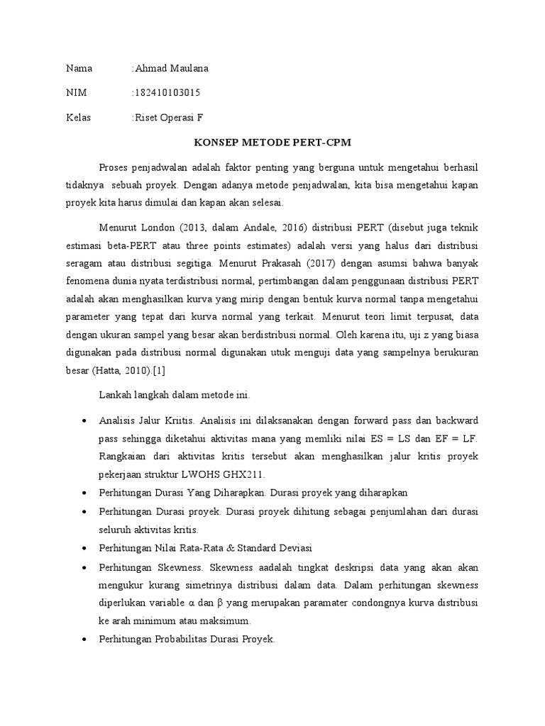 Konsep Metode Pert-Cpm | PDF | Metode & Bahan Ajar