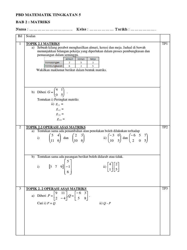 Soalan dan Latihan Matriks F5 | PDF