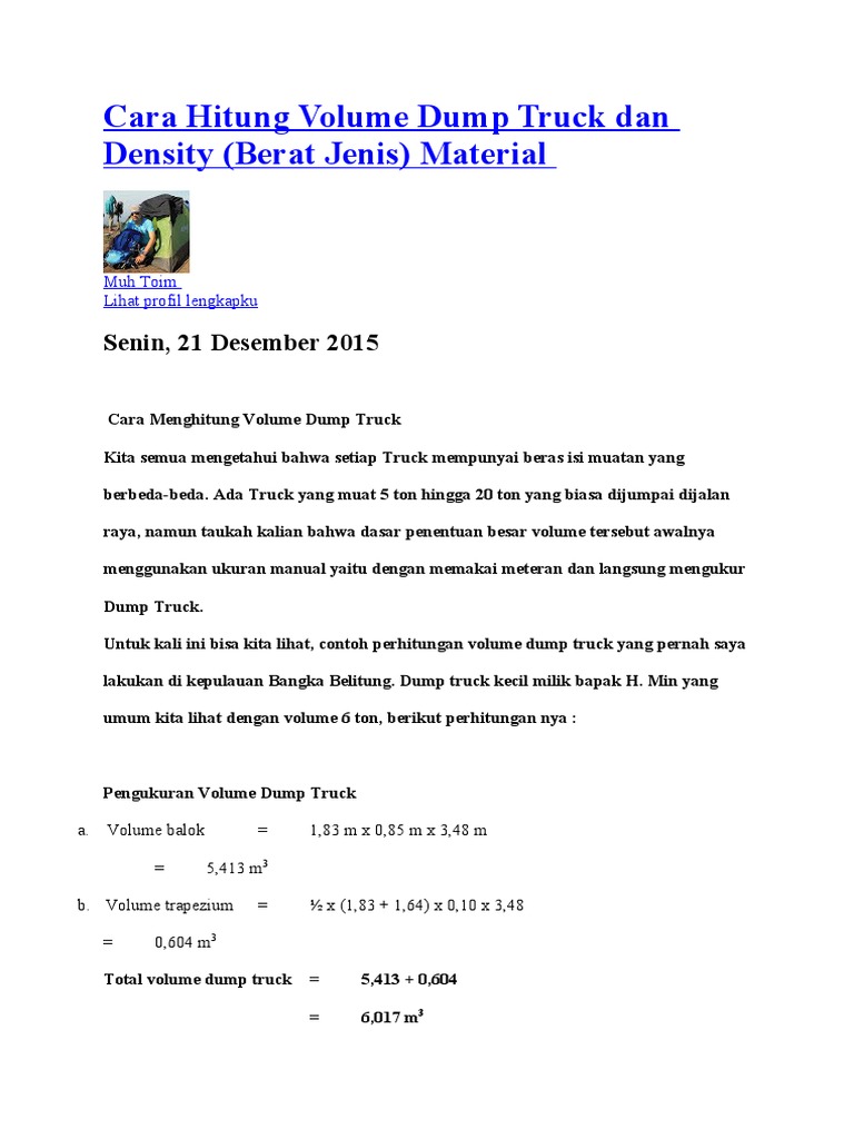 Kapasitas dan Volume Dump Truck | PDF | Teknologi & Rekayasa