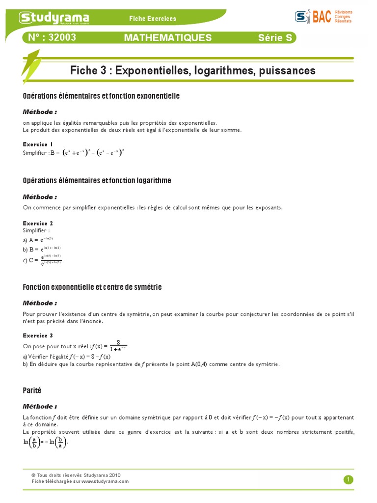 Exercice Maths S 03 | PDF | Fonction exponentielle | Fonction ...