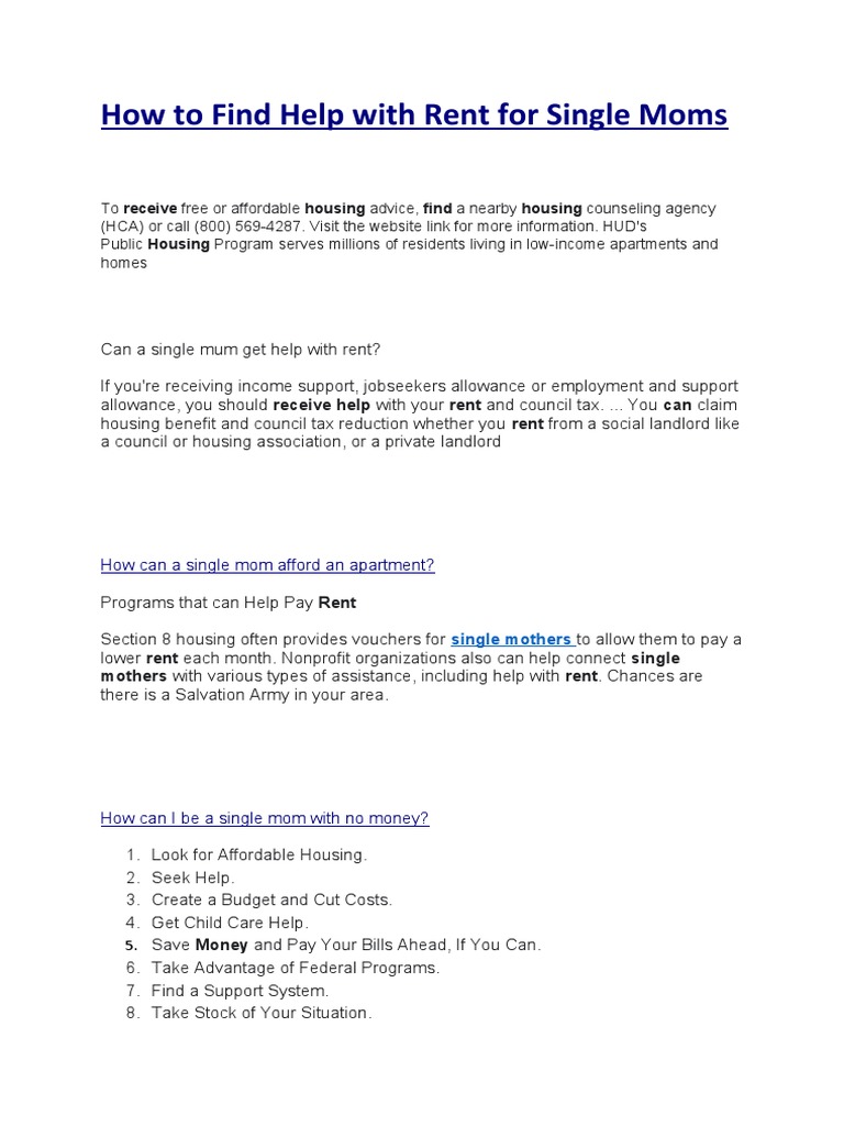 How To Find Help With Rent For Single Moms PDF Single Parent