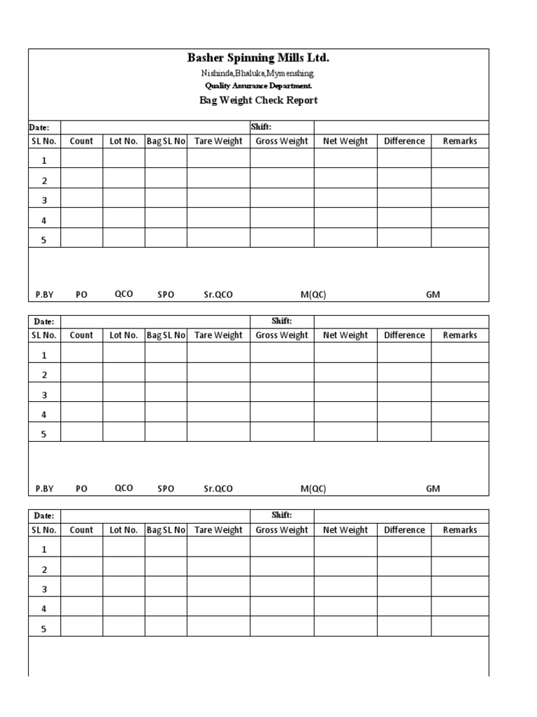 Bag Weight Check Report | PDF