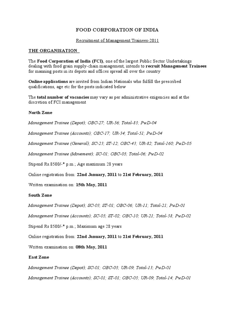Food Corporation Of India Calendar 2025 Pdf 