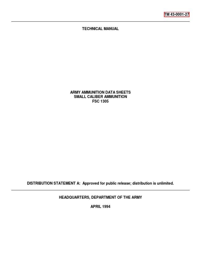 Army Ammo Data Sheet PDF Inch Foot (Unit)