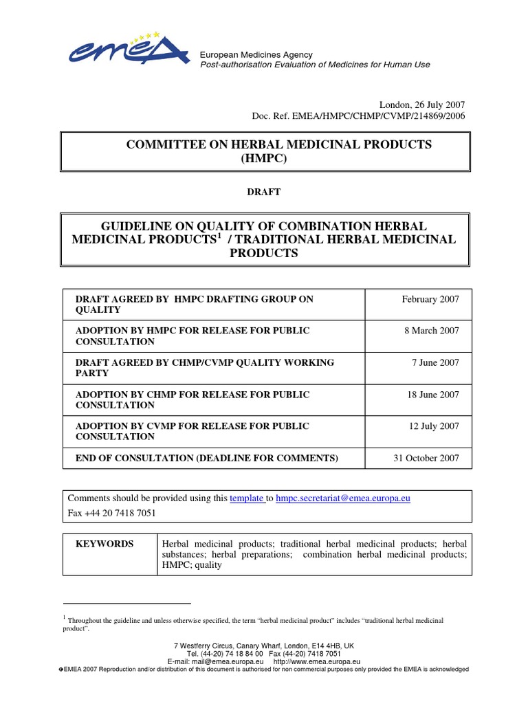 Med Herb Product PDF Assay Specification (Technical Standard)