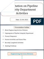 Presentation On Pipeline Integrity Department Activities: Date: 21-06-2021