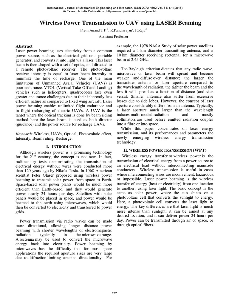 Wireless Power Transmission To UAV Using LASER Beaming 2015 | PDF ...