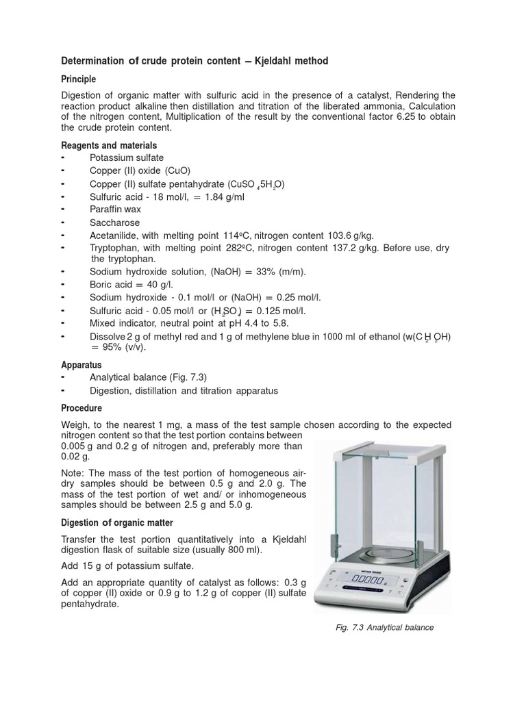 Determination of Crude Protein Content Kjeldahl Method Principle PDF Chemical Compounds