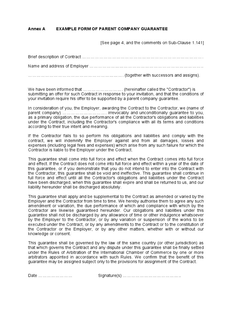 Parent Company Guarantee Template | PDF | Guarantee | Arbitration