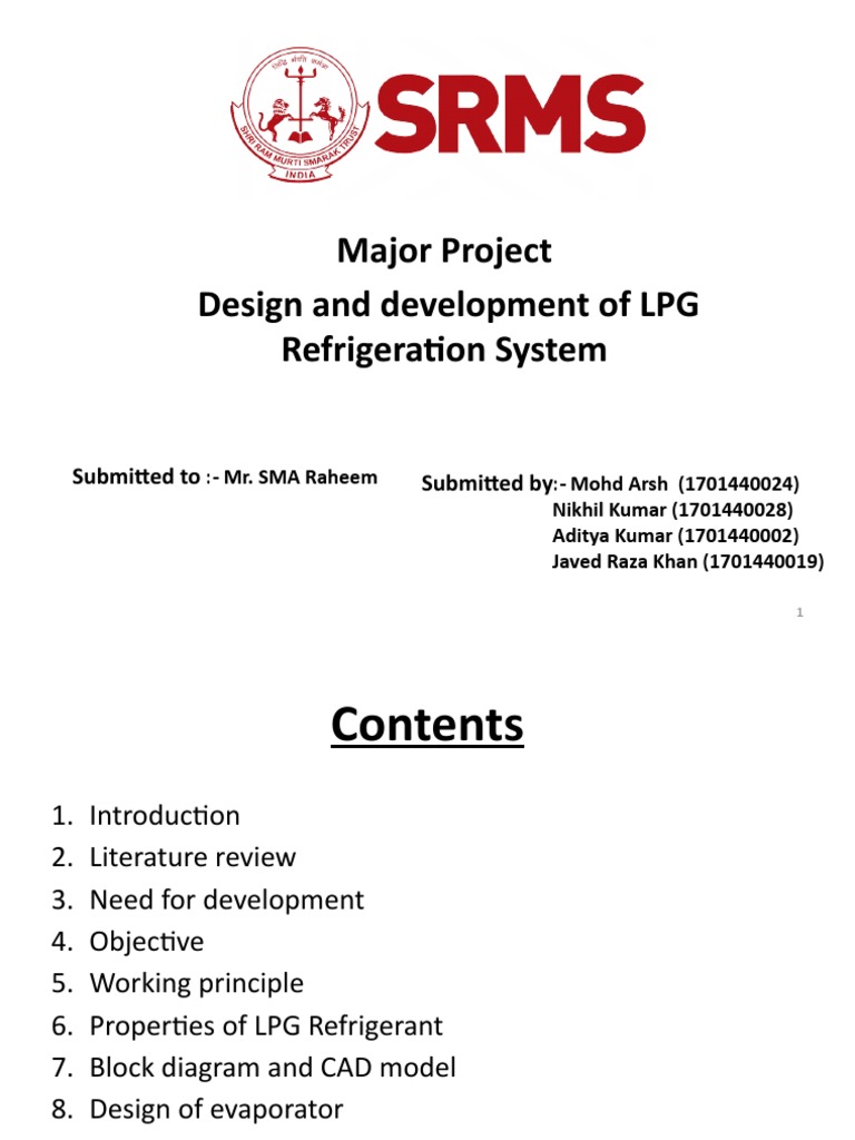 Major Project Design and Development of LPG Refrigeration System