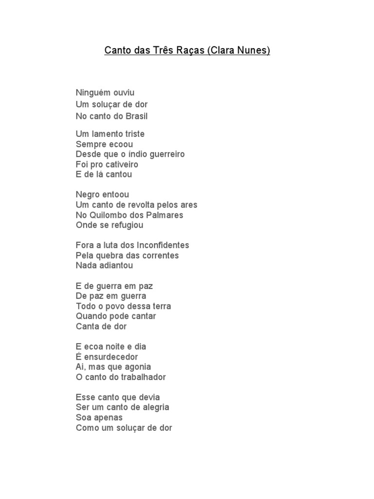 Canto Das Tres RAças (Clara Nunes) | PDF