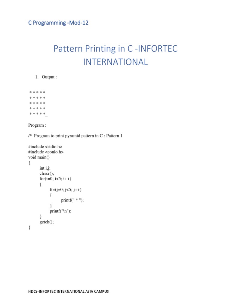Pattern Printing in C - INFORTEC International | PDF | Computer ...