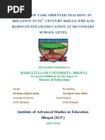 A Study of Task Oriented Teaching in Relation To 21 Century Skills (The 4C'S) Based On Steam Education at Secondary School Level