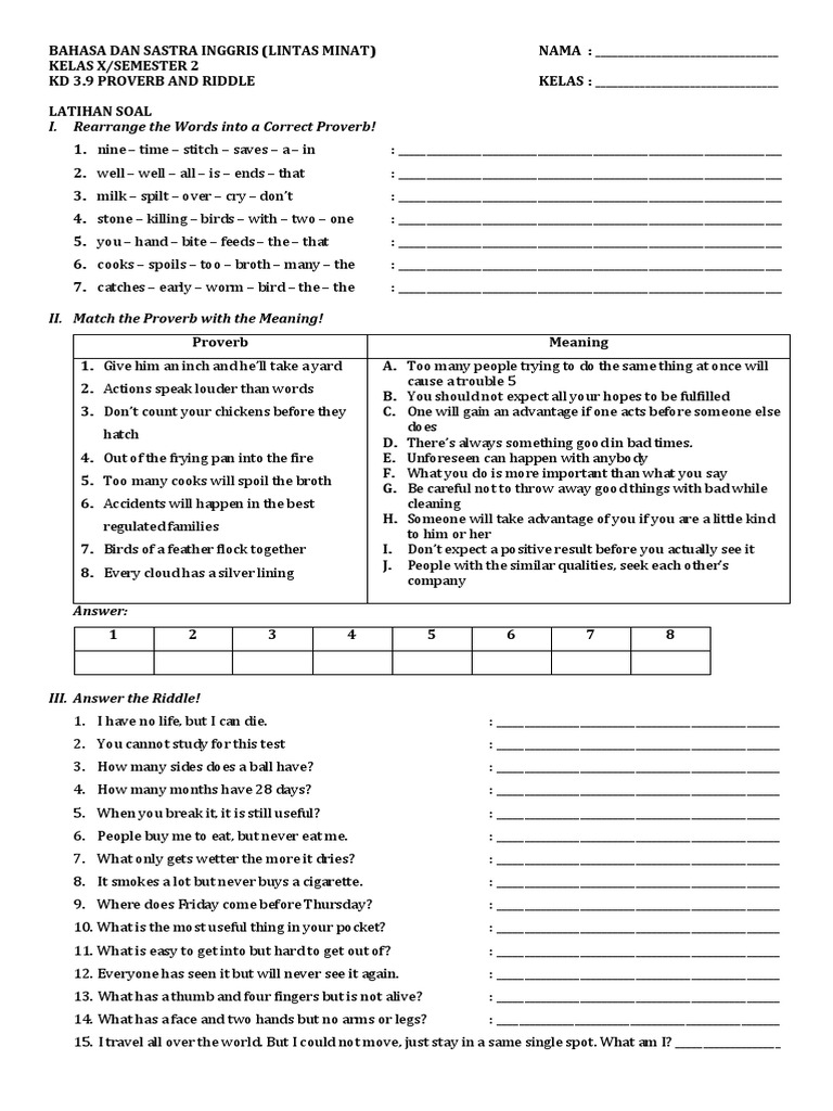 3.9 PROVERB AND RIDDLE (Latihan) | PDF | Career & Growth | Self-Improvement