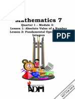 M Athematics 7: Quarter 1 - Module 3: Lesson 1: Absolute Value of A Number Lesson 2: Fundam Ental Operations On