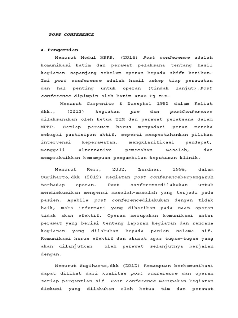 Tujuan dan Proses Post Conference Keperawatan | PDF