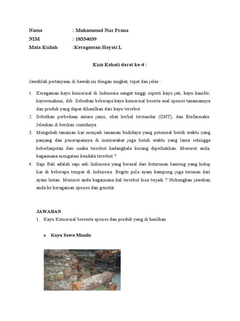 Tugas Kuis Ke 4 Keragaman Hayati L (Muhammad Nur Prana 18334039) PDF