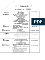 CLASS 12 Syllabus For PT1 Session (2021-2022) English