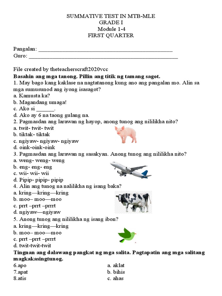 Summative Test in MTB | PDF