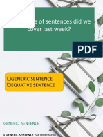 What types of sentences did we cover last week
