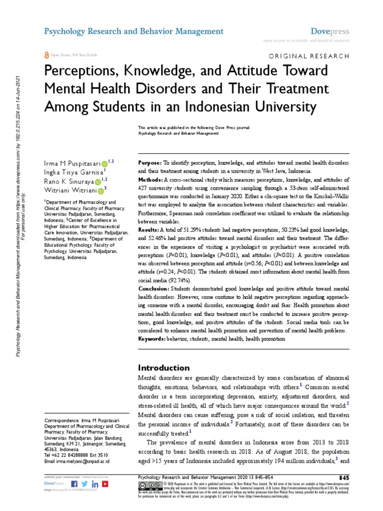 PRBM 274337 Perceptions Knowledge and Attitude Toward Mental Health Di ...