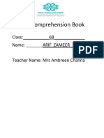 English Comprehension Book: Class: - 6B - Name: - ARIF ZAMEER